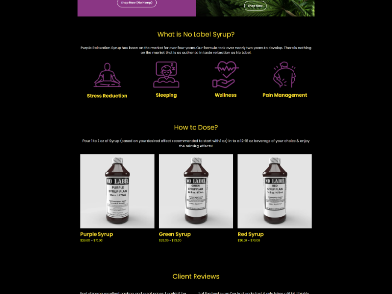 No Label Syrup website design portfolio